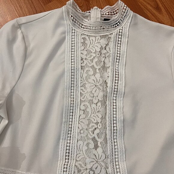 Zara Woman Lace & Crochet Peplum Blouse Ivory White Cropped Shirt Sz M Medium - Picture 4 of 10